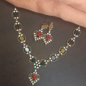 Multicolor Stone Designer Necklace Set with Earrings