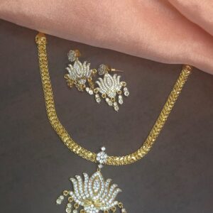 Elegant Lotus Design AD Stone Necklace Set – Premium Gold Finish | With Matching Earrings