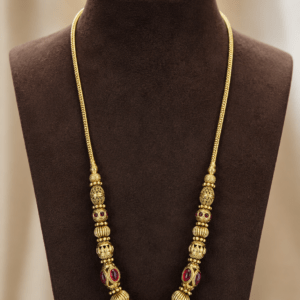 Traditional Antique Gold Beaded Necklace with Ruby Stone Design