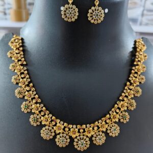 Elegant Antique Gold Replica Floral Necklace Set with Matching Earrings