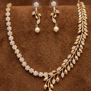 American Diamond Stone Necklace Set – Gold Finish