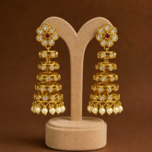 Matte Polish Jhumka Earrings with Pearl Drops