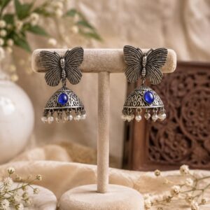 Butterfly Oxidised Jhumka Earrings