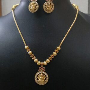 Lakshmi Temple Pendant Necklace Set with Matching Earrings