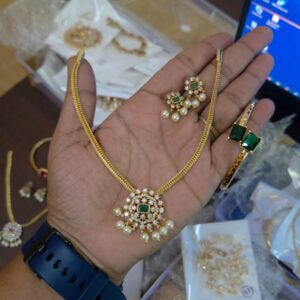 AD Stone Pendant Combo Jewellery Set with Bracelet & Earrings