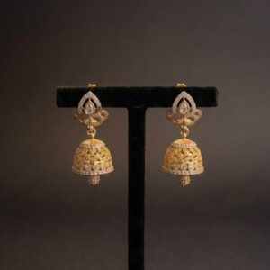 Designer Gold-Toned Stone Studded Jhumka Earrings