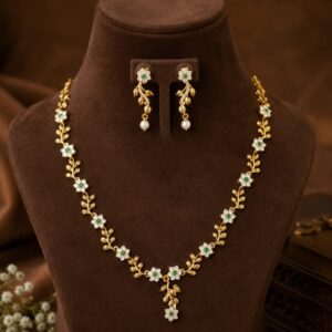 Floral Gold-Toned Necklace Set with Matching Earrings