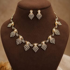 Designer Gold-Toned Crystal Necklace Set with Matching Earrings