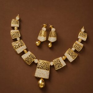 Designer Gold-Toned Geometric Necklace Set with Matching Earrings