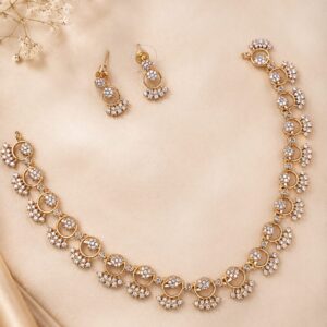 Gold Plated CZ Stone Necklace Set with Earrings