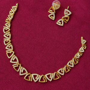 Gold Plated Geometric CZ Necklace Set with Earrings