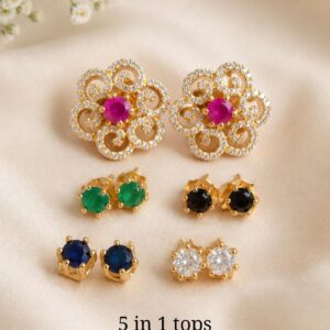 Gold Plated Stone Stud Earrings Set for Women