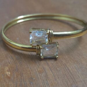 Adjustable Gold Plated Open Cuff Bracelet with Square Crystal Stone