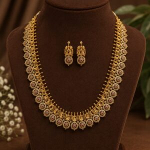 Antique Gold Traditional Haram Set With Earrings