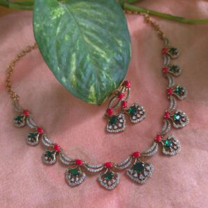 Emerald & Ruby Stone Necklace Set with Earrings