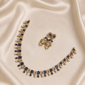 Blue Stone AD Necklace Set with Designer Earrings
