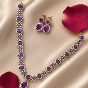 Ruby Stone AD Necklace Set with Matching Earrings
