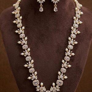 American Diamond & Pearl Haram Set with Matching Drop Earrings