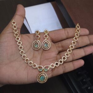 Ruby American Diamond Necklace Set with Matching Earrings