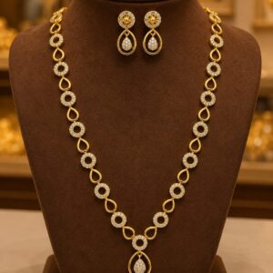 Elegant Gold-Plated American Diamond Long Haram Set