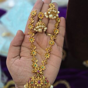Antique Floral Pearl Pendant Necklace Set