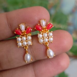 Pearl & Coral Floral Drop Earrings