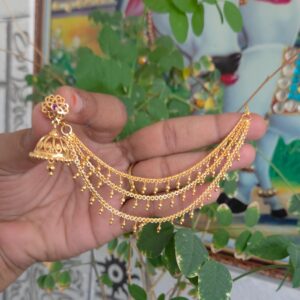 Gold Plated Jhumka Ear Chain (Mattal) with Floral Design