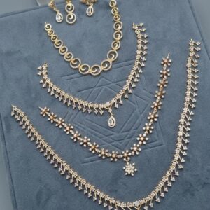 Premium American Diamond Gold Plated Necklace Set with Matching Earrings – Elegant Party Wear Collection