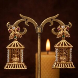 Antique Gold Plated Lakshmi Temple Jhumka Earrings for Women