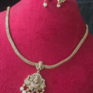Antique Lakshmi Ganesha Pendant Necklace Set with Pearl Drops