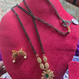 Black Beaded Peacock Mangalsutra Set with Earrings – Gold Plated-27 Inch
