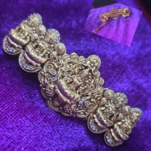 Antique Gold Finish Temple Lakshmi Radha Krishna Designer Hair Clip for Women