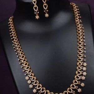 Gold Plated Zircon Long Haram Set with Matching Earrings