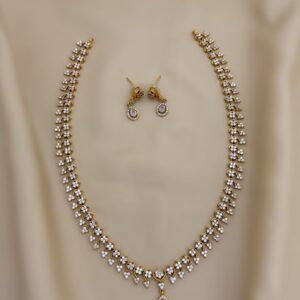 Elegant American Diamond Gold Finish Haram Set with Teardrop Pendant