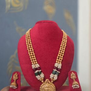 Antique Temple Beaded Haram Set with Lakshmi Pendant & Jhumka Earrings