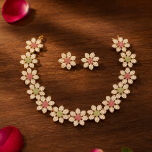 Pastel Floral American Diamond Necklace Set