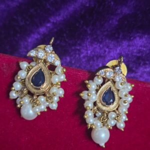 Gold-Plated Black Teardrop Stone Pearl Drop Earrings for Women  Short Description