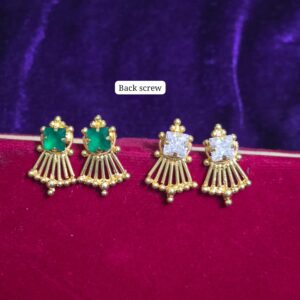 Gold-Plated Green Stone Back Screw Stud Earrings for Women