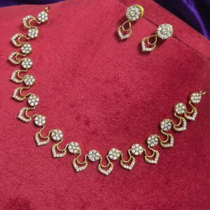 Gold Plated CZ Heart Floral Necklace Set with Matching Earrings