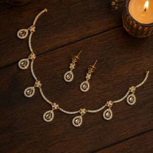 White Stone Teardrop Necklace Set