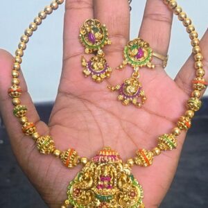 Gold Plated Temple Design Necklace Set with Matching Earrings
